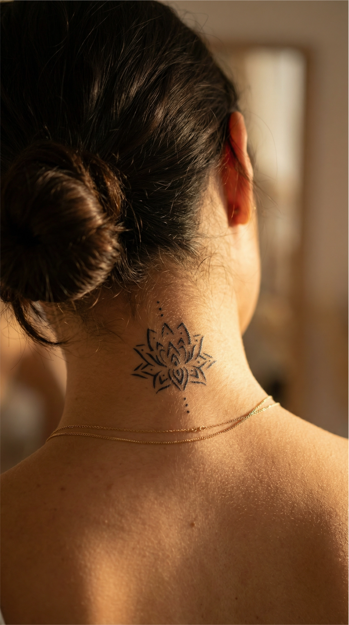 Model de tatuaj semipermanent Lotus, linie fină, potrivit pentru zone mici precum încheietura