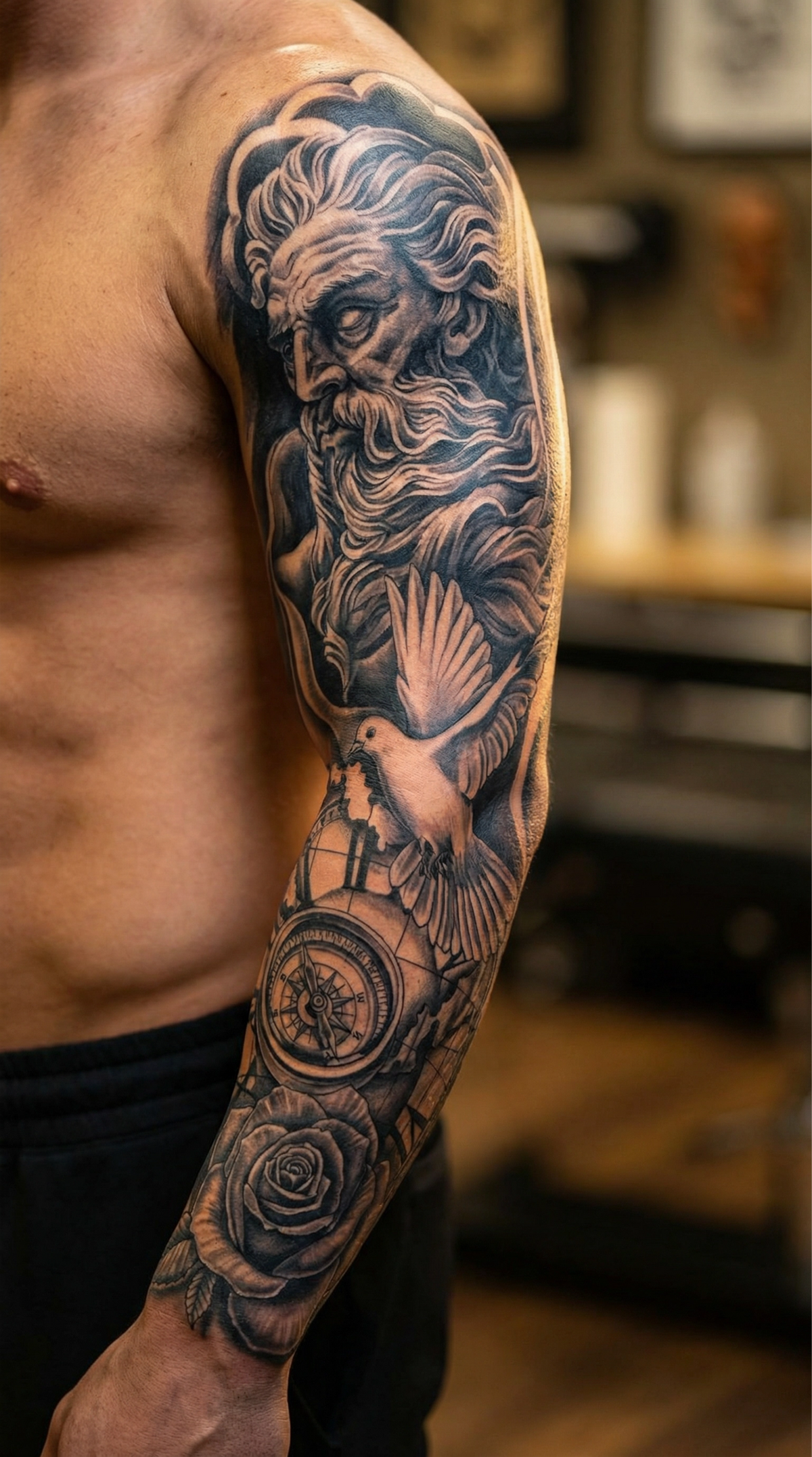Tatuaj temporar ilustrativ Triumf, exemplu de model central pentru planificarea părții superioare a unei mâneci